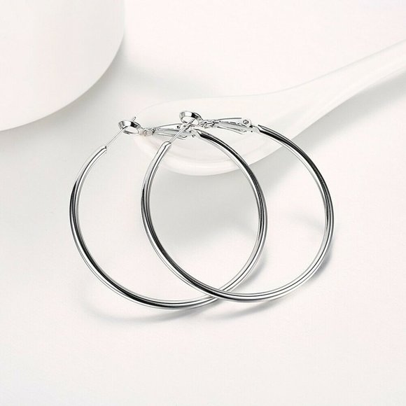 Jewelry - 14K White Gold Filled Hoop Earrings 50mm 1.96"